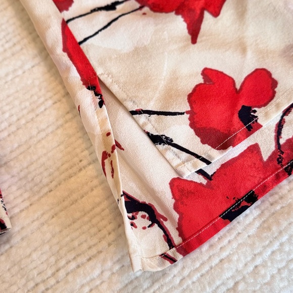 J. CREW Silk Ivory & Red Poppy Floral Blouse Career Casual Top - Picture 5 of 12